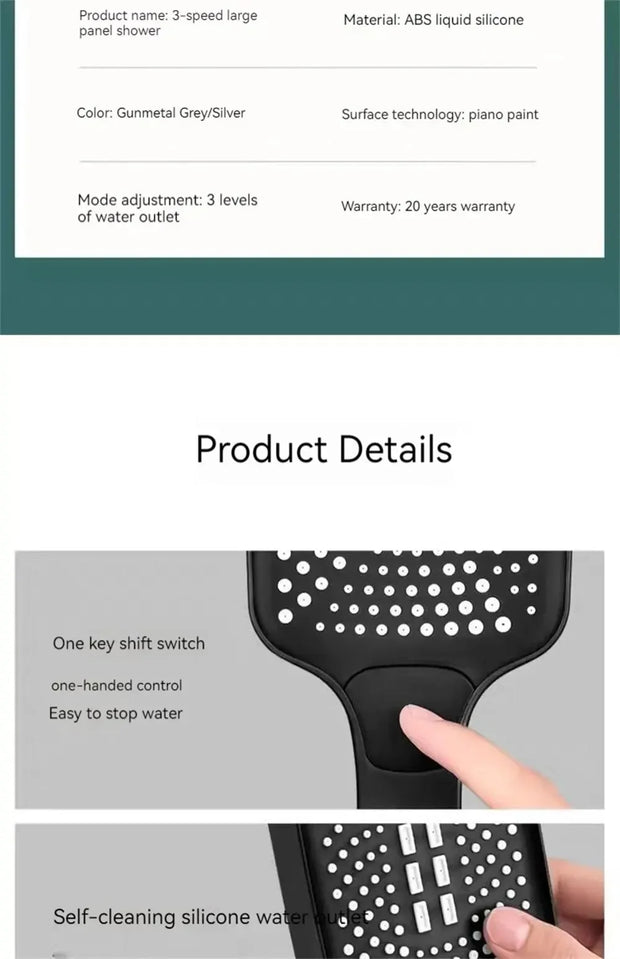 Adjustable 3-Mode High-Pressure Shower Head